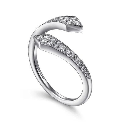 14K White Gold Diamond Pave Bypass Open Ring