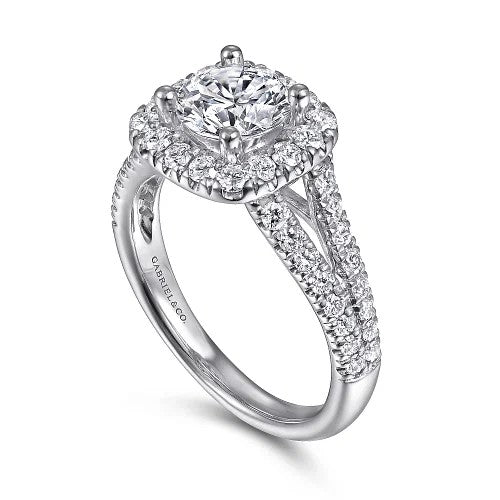 James - 14K White Gold Cushion Halo Round Diamond Engagement Ring