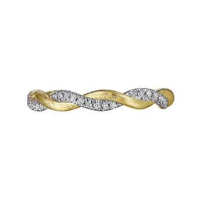 14K Yellow Gold Twisted Diamond Stackable Ring