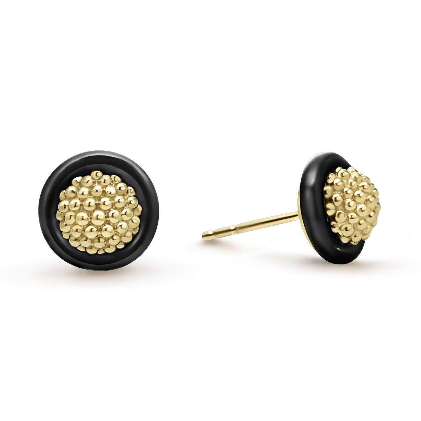 Meridian 18K Gold Caviar and Black Ceramic Stud Earrings