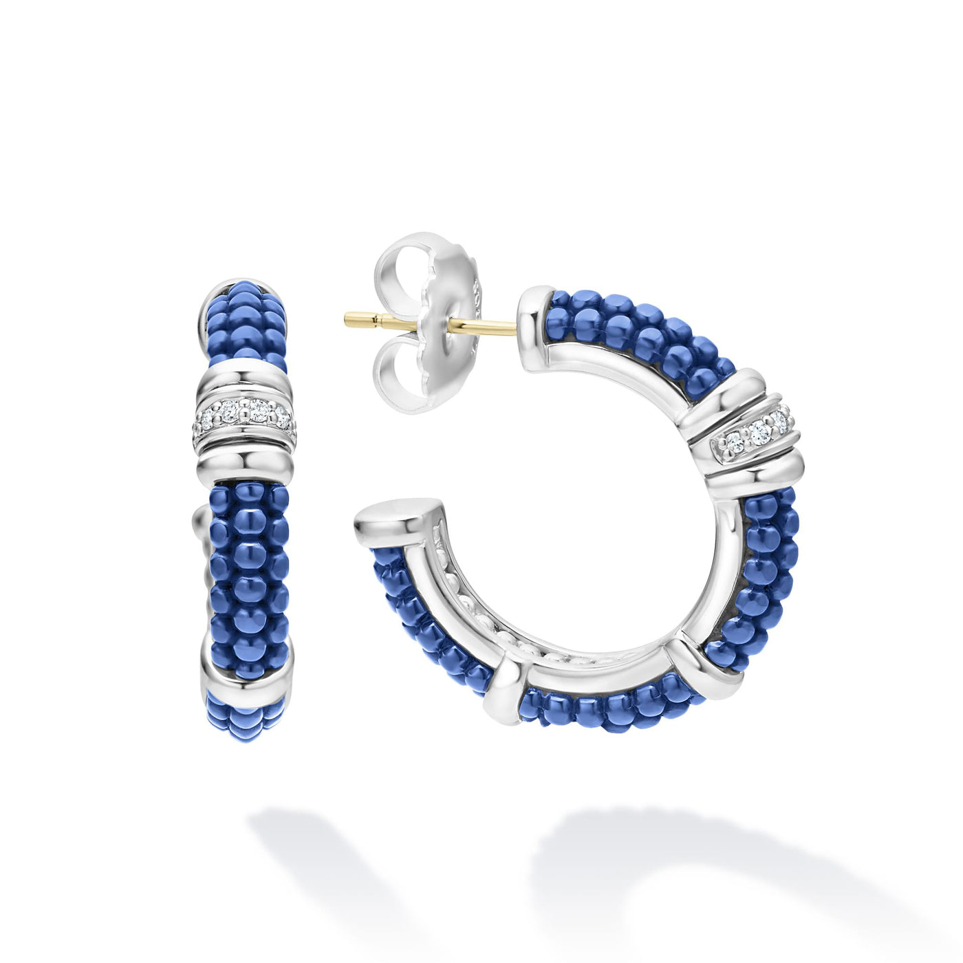 Blue Caviar Ceramic and Diamond Hoop Earrings