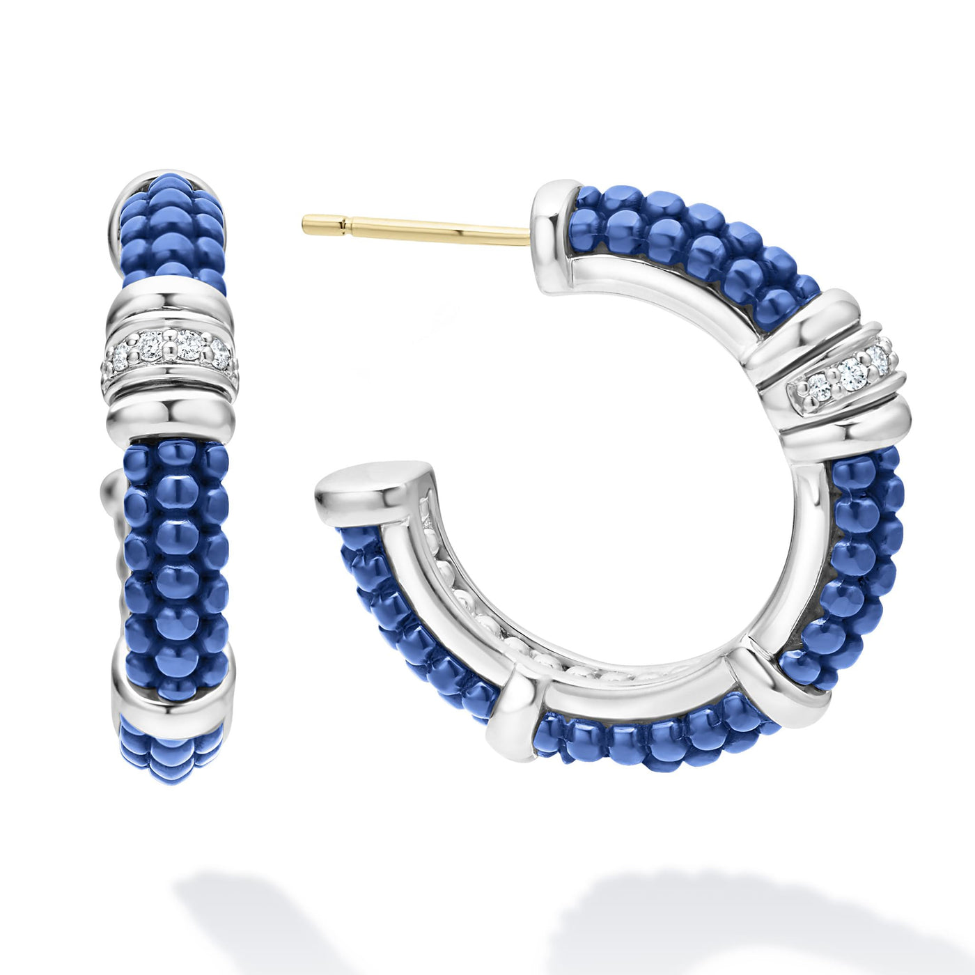 Blue Caviar Ceramic and Diamond Hoop Earrings