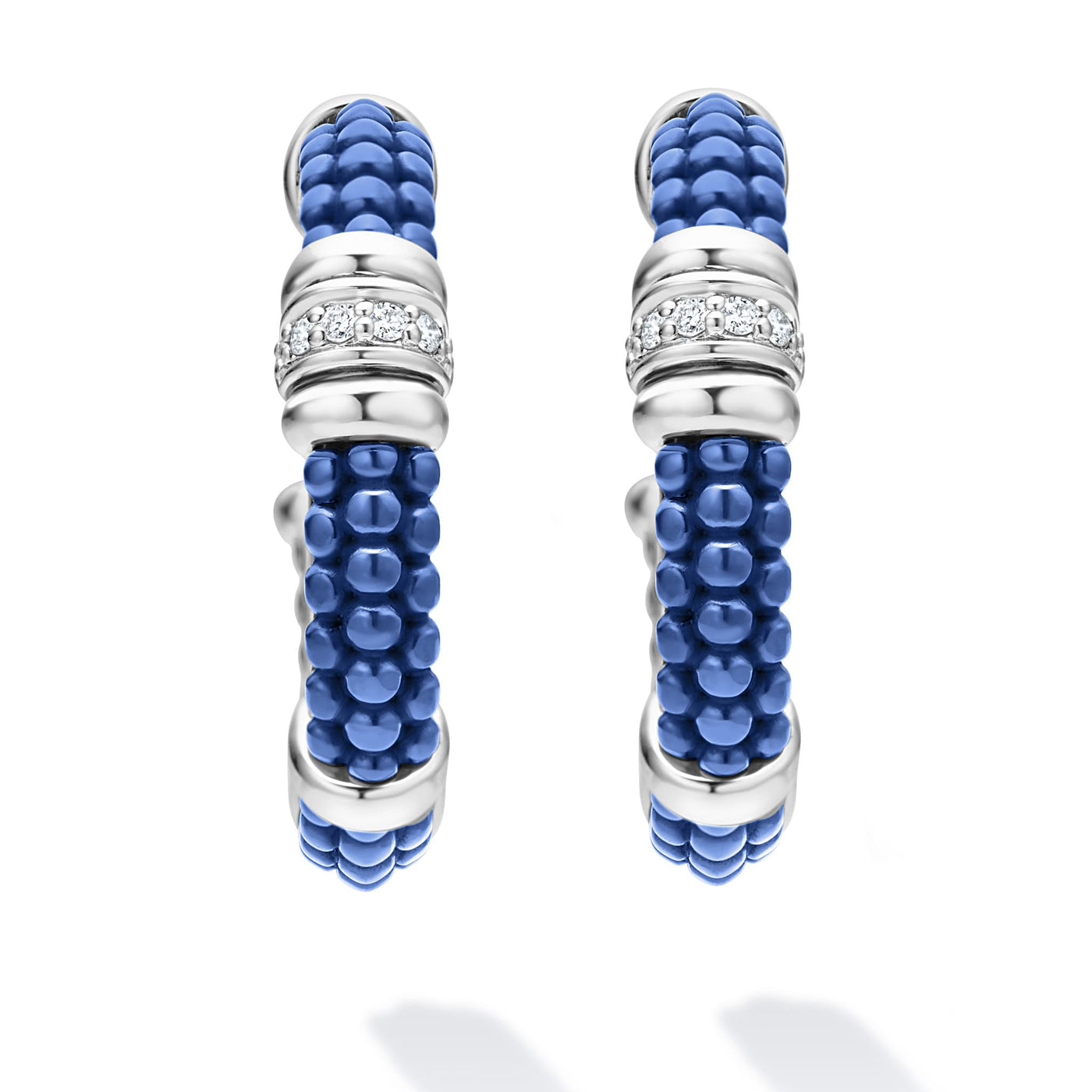 Blue Caviar Ceramic and Diamond Hoop Earrings