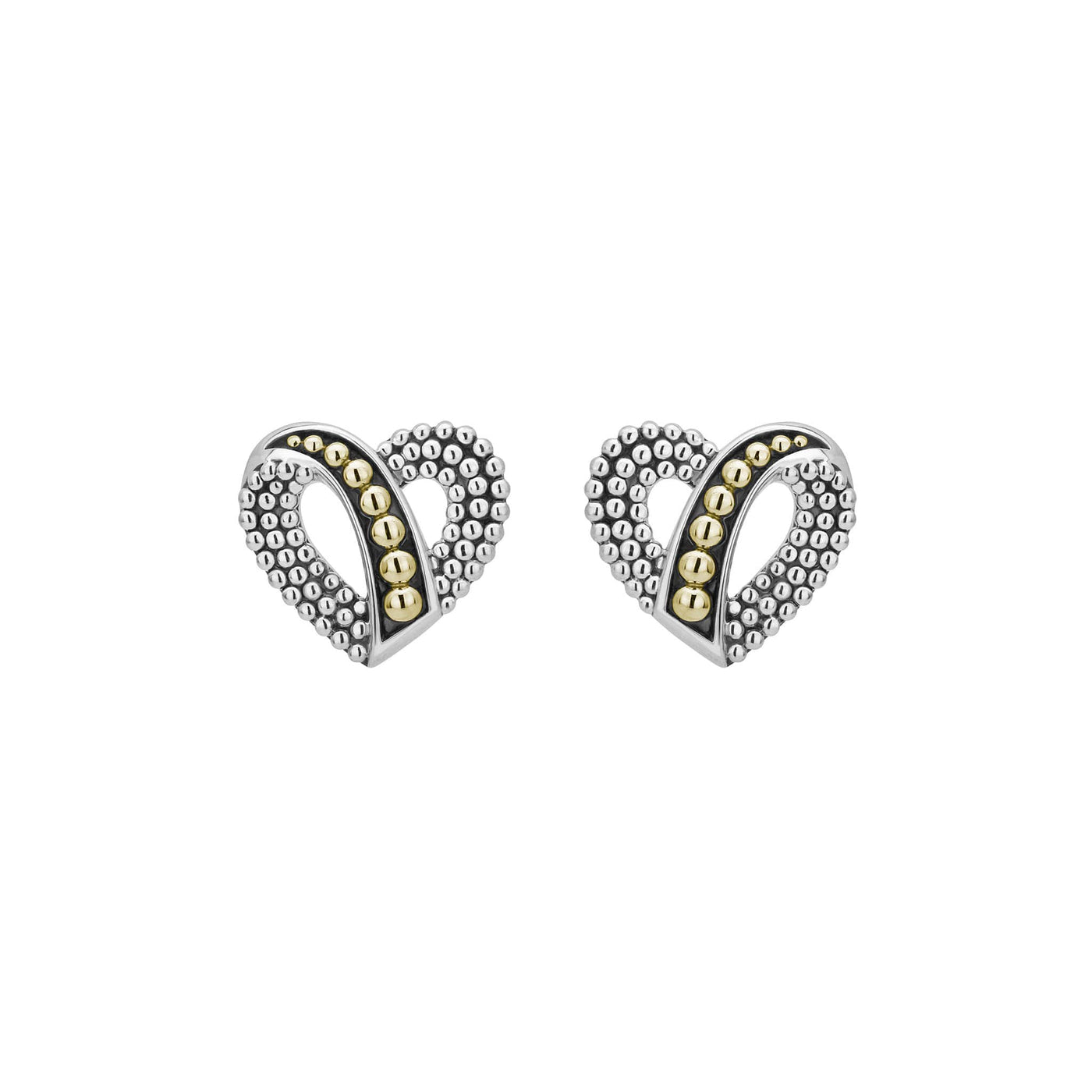 Signature Caviar Two-Tone Beaded Heart Stud Earrings