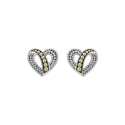 Signature Caviar Two-Tone Beaded Heart Stud Earrings