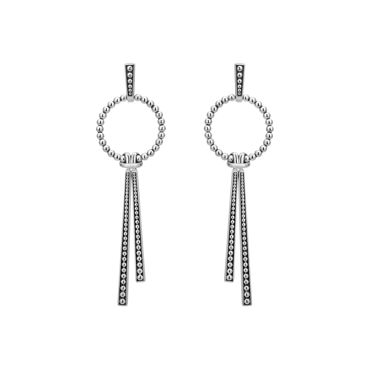 Signature Caviar Double Station Linear Drop Earrings