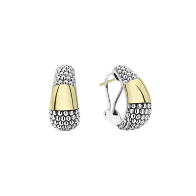 High Bar Two-Tone Caviar Omega Clip Earrings