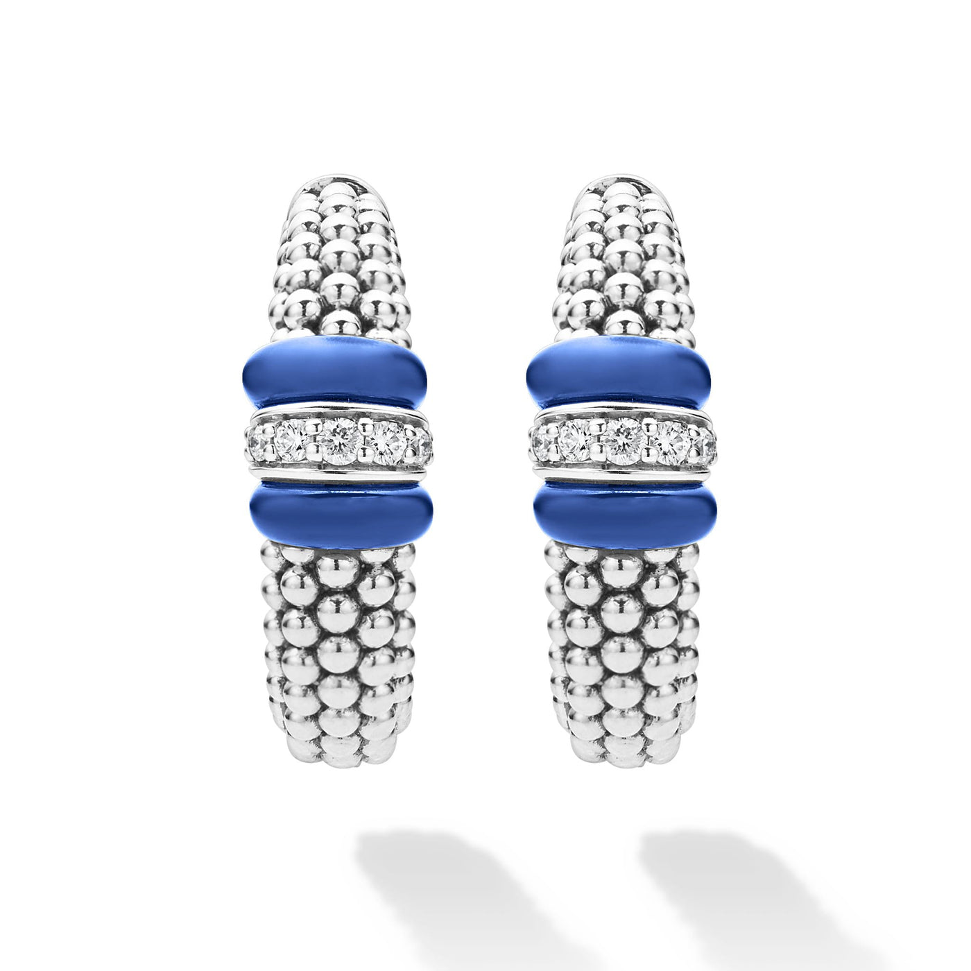 Blue Caviar Ceramic Caviar Diamond Hoop Earrings