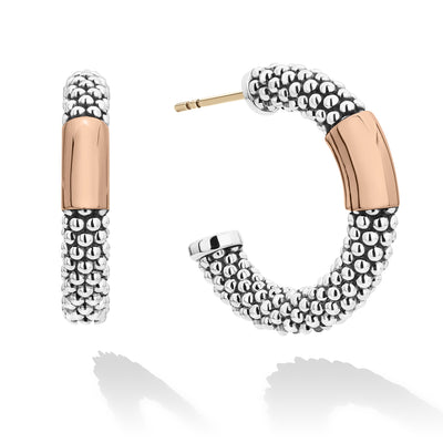 High Bar Rose Gold Station Caviar Hoop Earrings