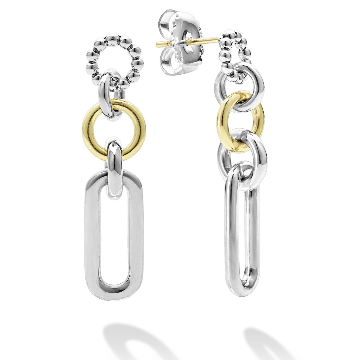 Signature Caviar Two-Tone Link Drop Earrings