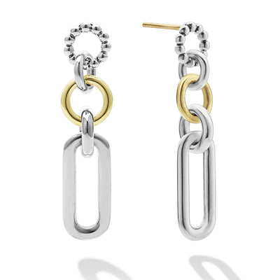 Signature Caviar Two-Tone Link Drop Earrings