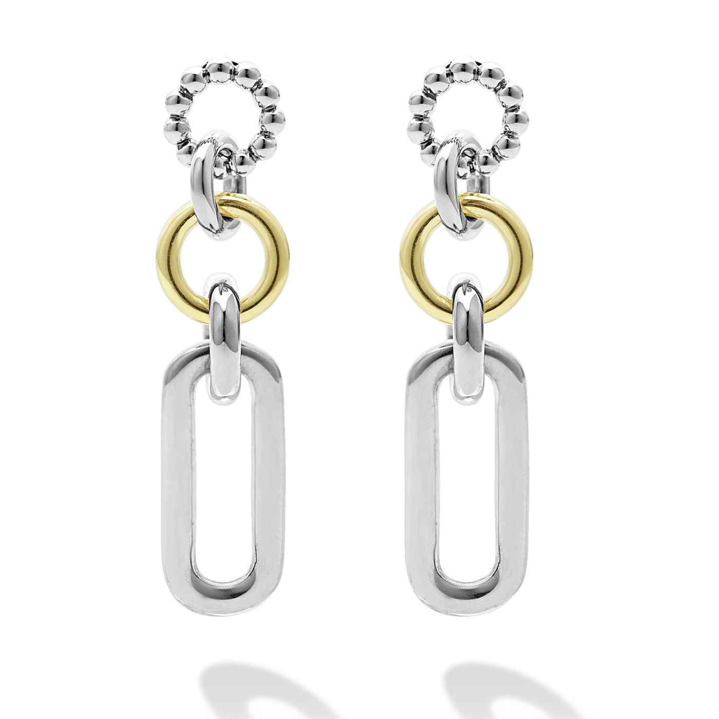 Signature Caviar Two-Tone Link Drop Earrings