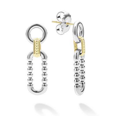 Signature Caviar Two-Tone Link Drop Earrings