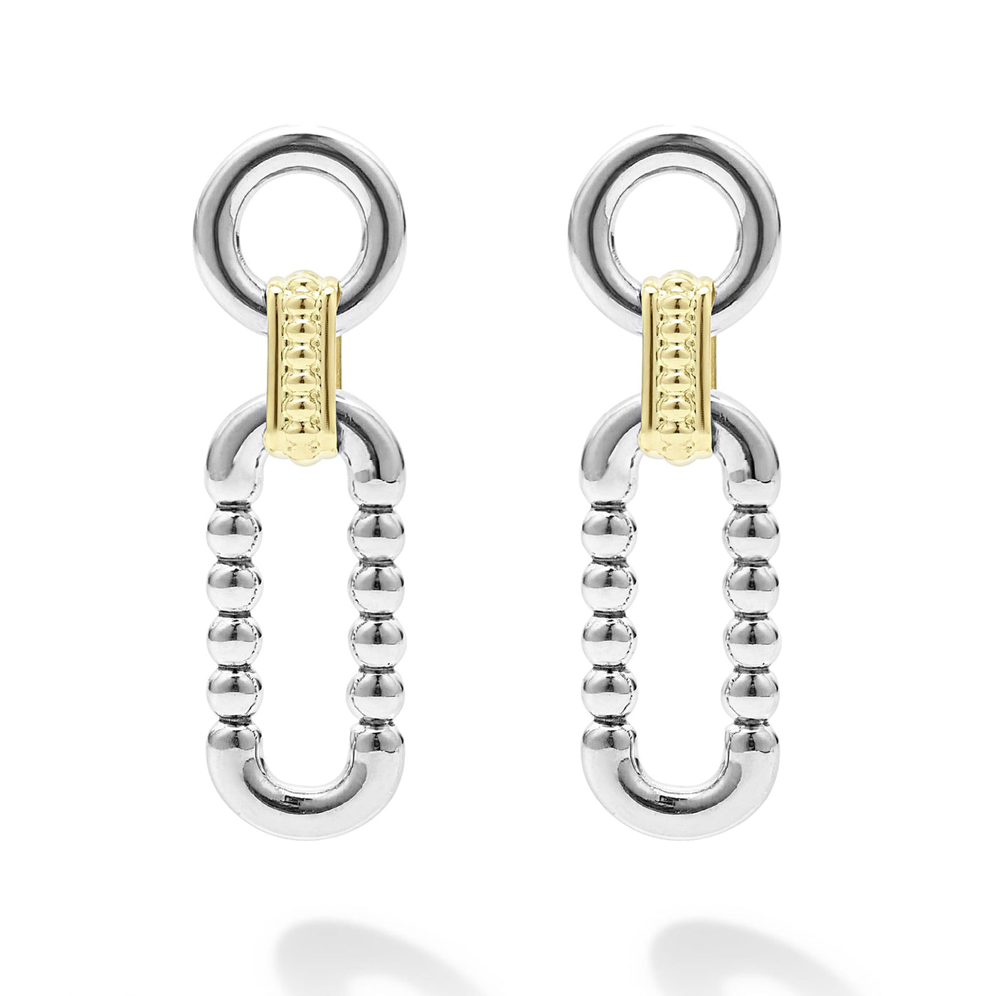 Signature Caviar Two-Tone Link Drop Earrings