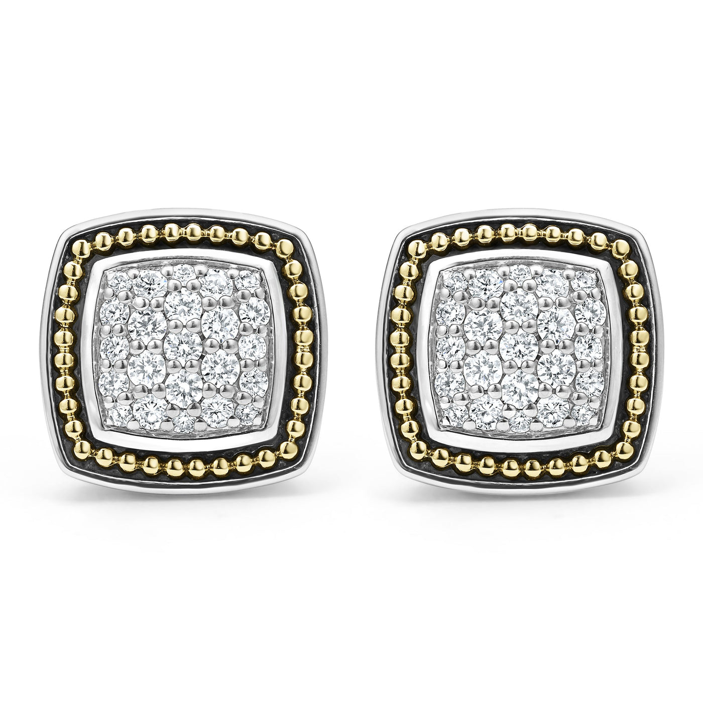 Rittenhouse Two-Tone Caviar Diamond Omega Clip Earrings