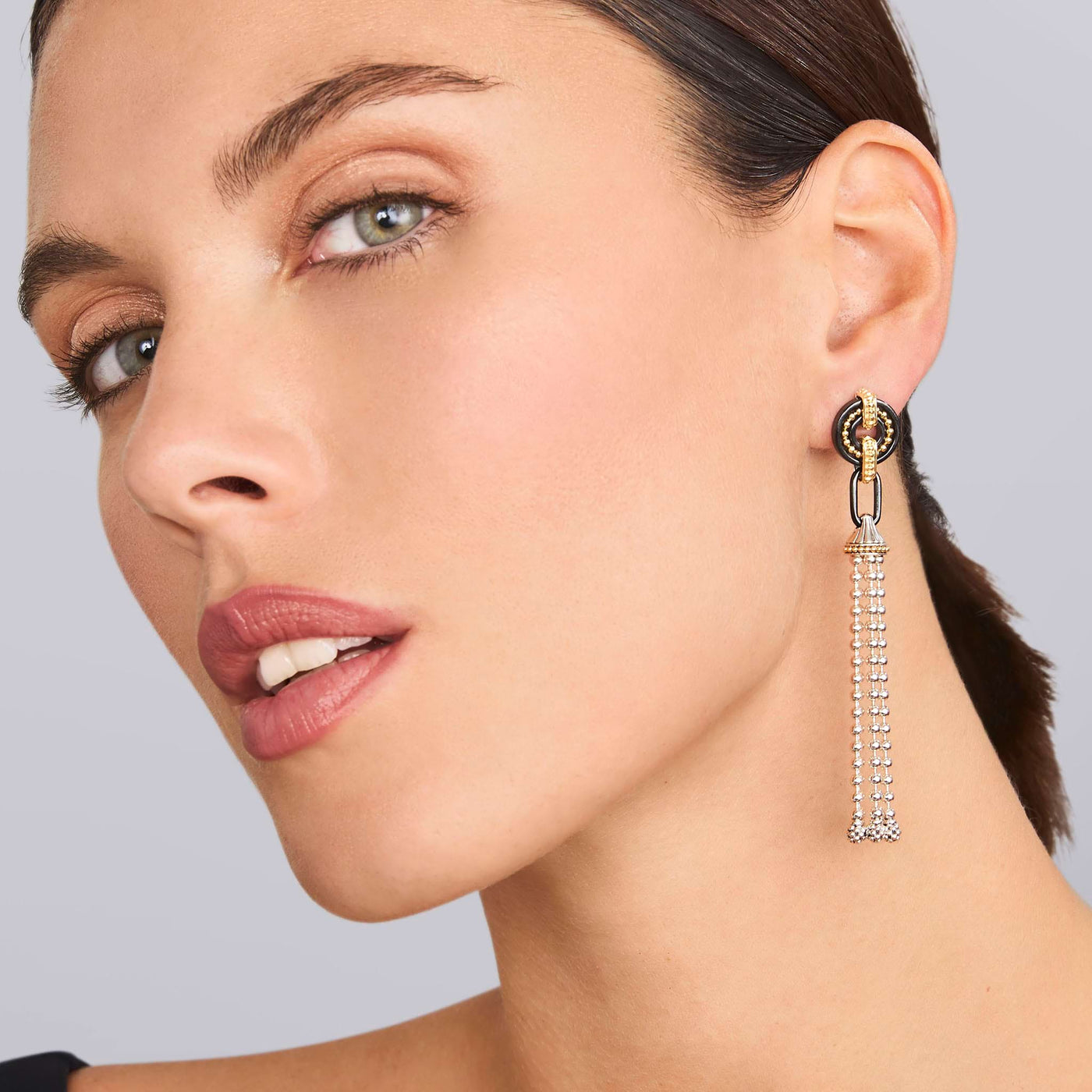 Black Caviar Two-Tone Black Ceramic Tassel Earrings