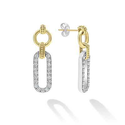 Signature Caviar Two-Tone Link Diamond Drop Earrings