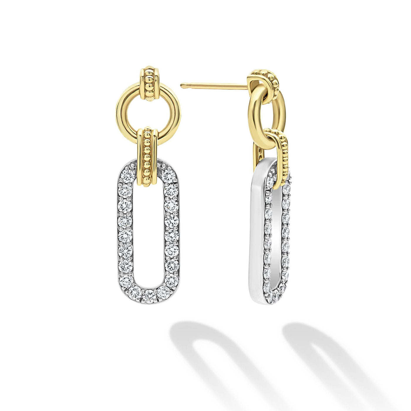 Signature Caviar Two-Tone Link Diamond Drop Earrings