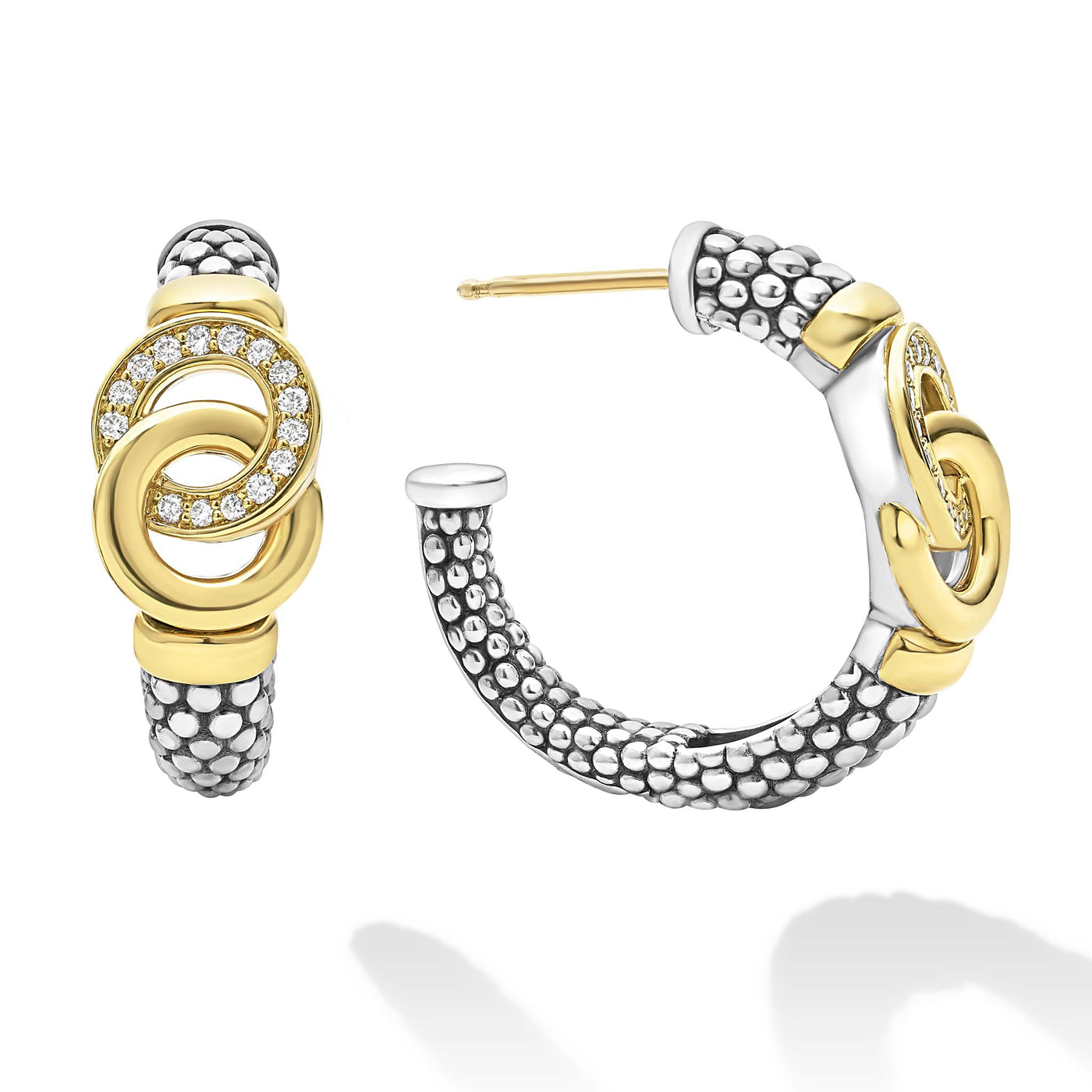 Signature Caviar Two-Tone Interlocking Diamond Hoop Earrings