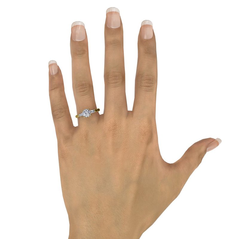 Three-Stone Round Diamond Engagement Ring With Bezel-Set Baguettes