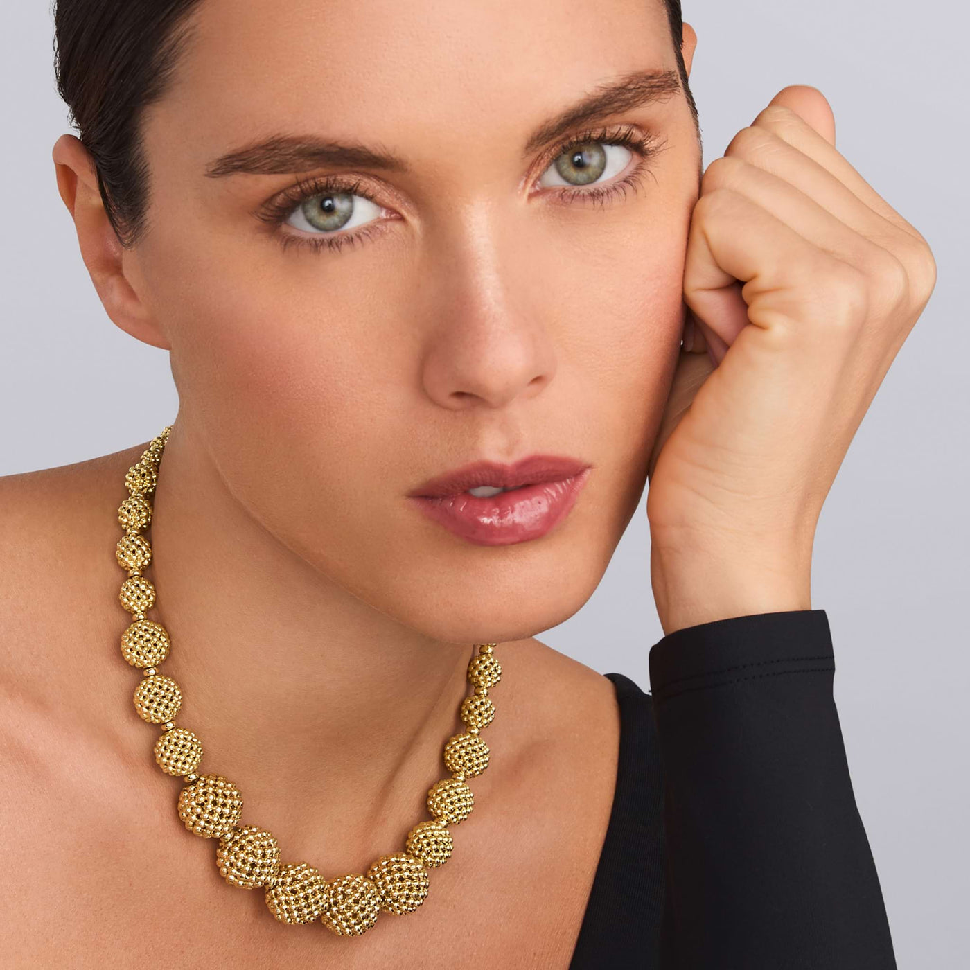 Caviar Gold 18K Gold Caviar Beaded Ball Necklace