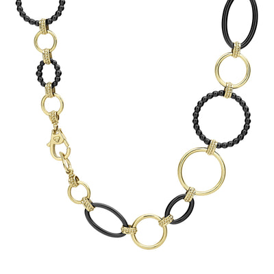 Meridian 18K Gold and Black Ceramic Link Necklace | 24mm