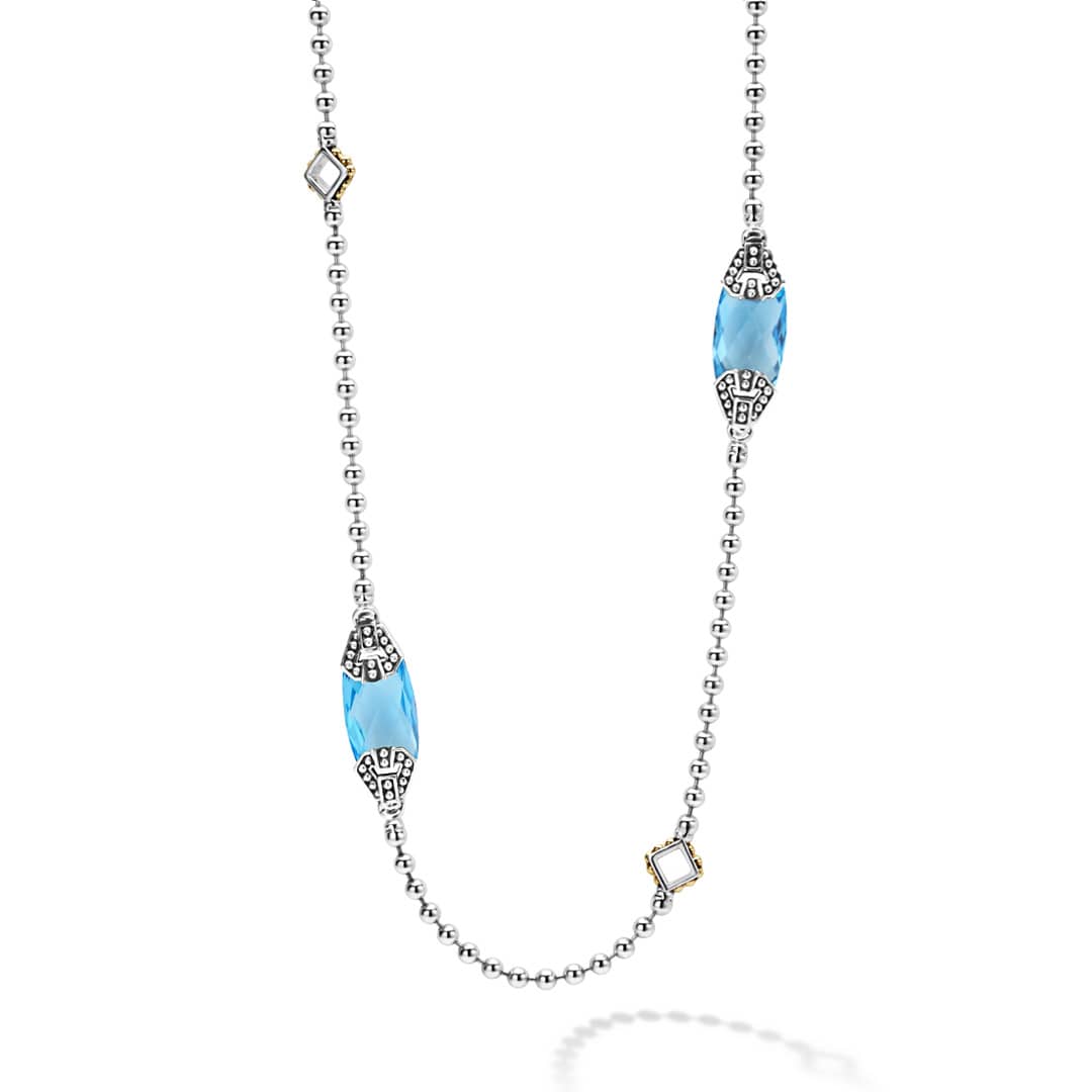 Swiss Blue Topaz|caviar necklace,gemstone necklace,designer necklace,statement necklace