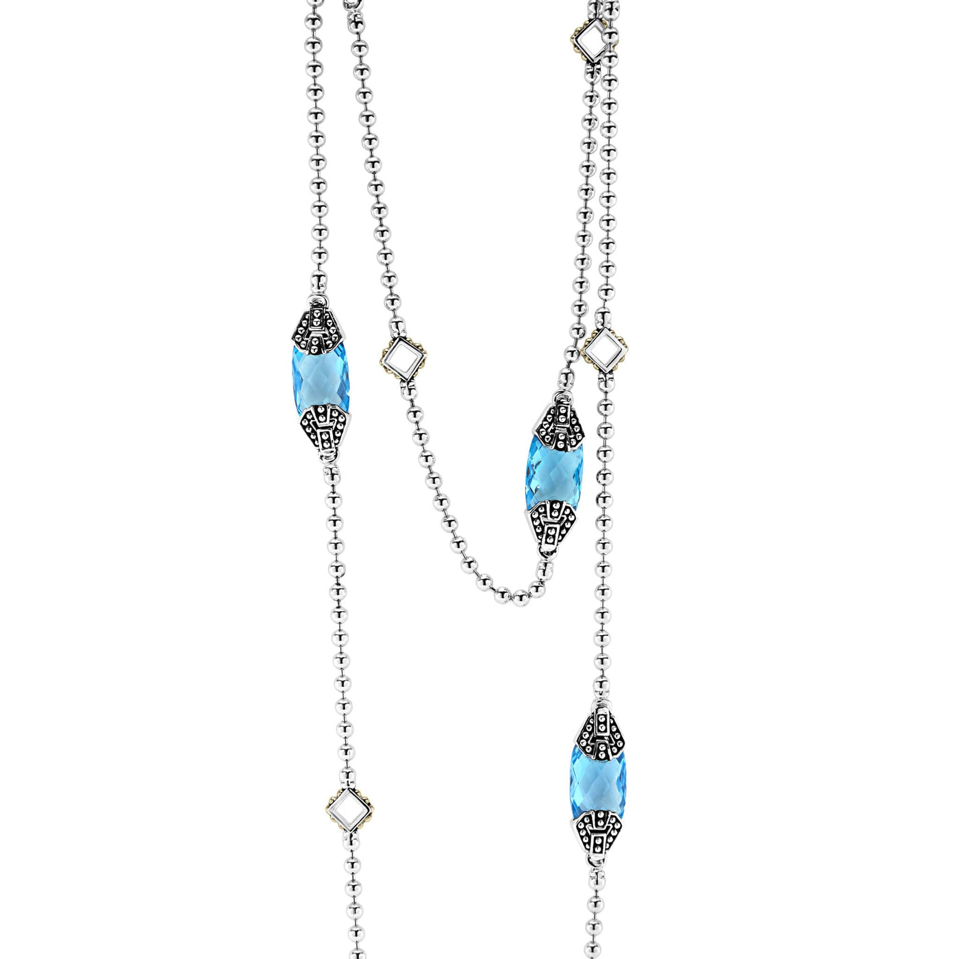 Swiss Blue Topaz|caviar necklace,gemstone necklace,designer necklace,statement necklace