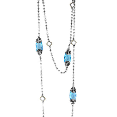 Swiss Blue Topaz|caviar necklace,gemstone necklace,designer necklace,statement necklace