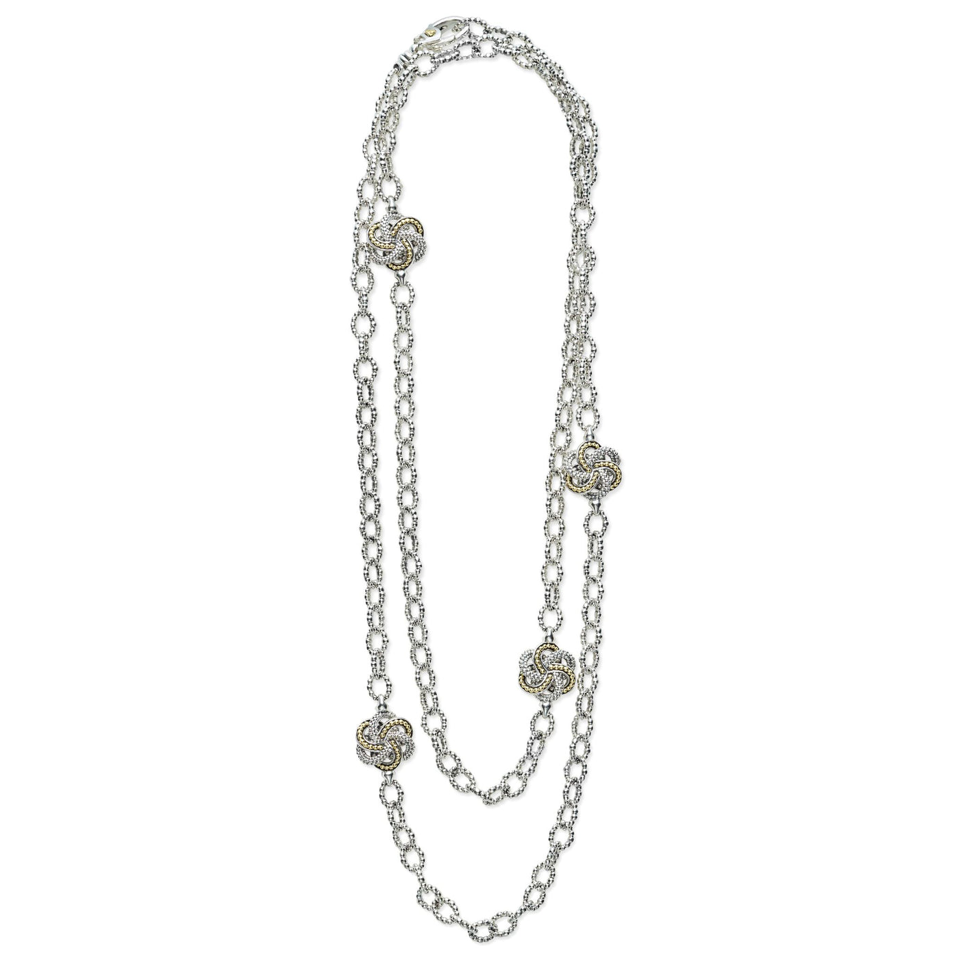 Love Knot Four Station Two-Tone Love Knot Necklace