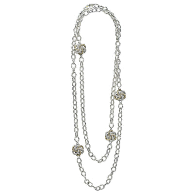 Love Knot Four Station Two-Tone Love Knot Necklace