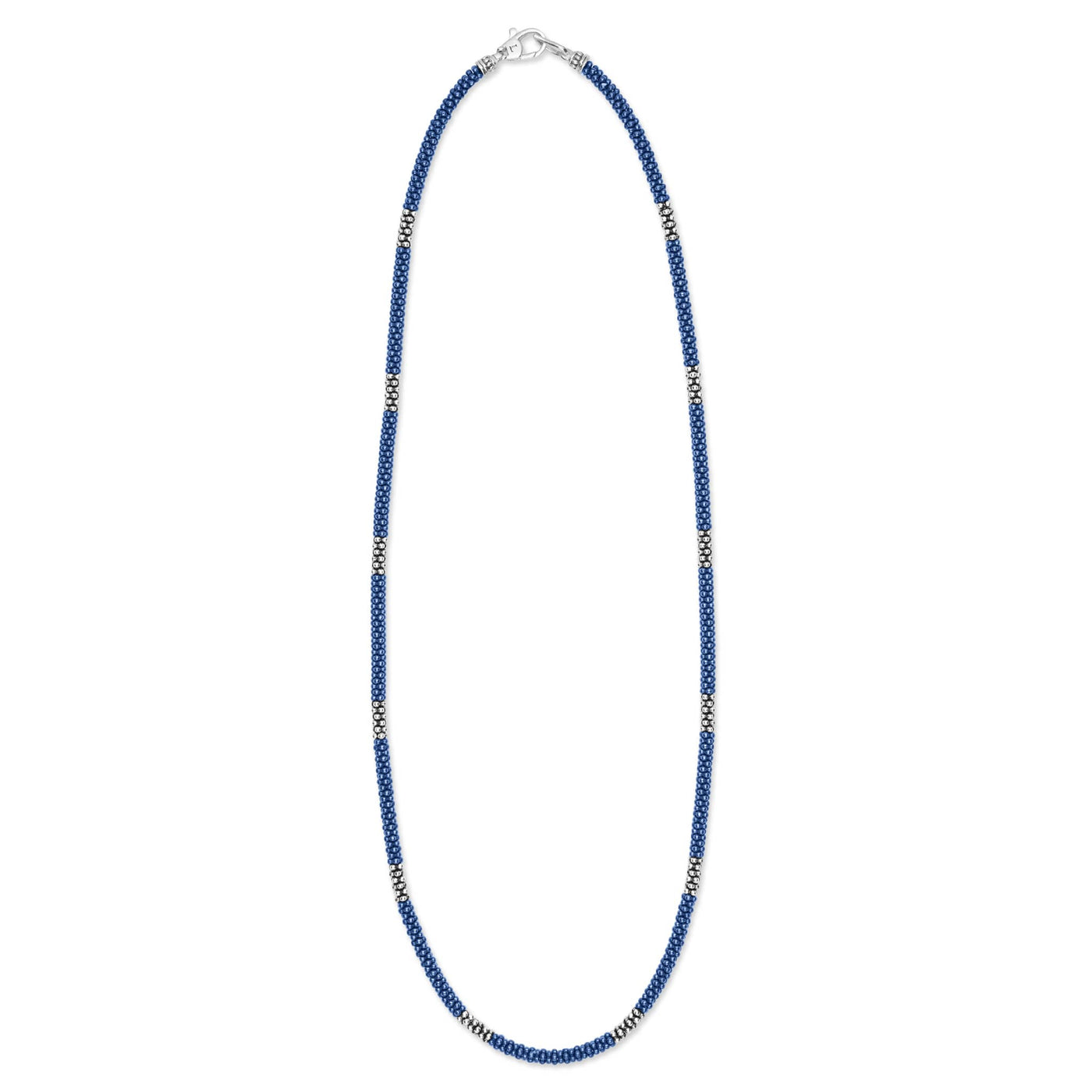 Blue Caviar Silver Station Ceramic Beaded Necklace 3mm