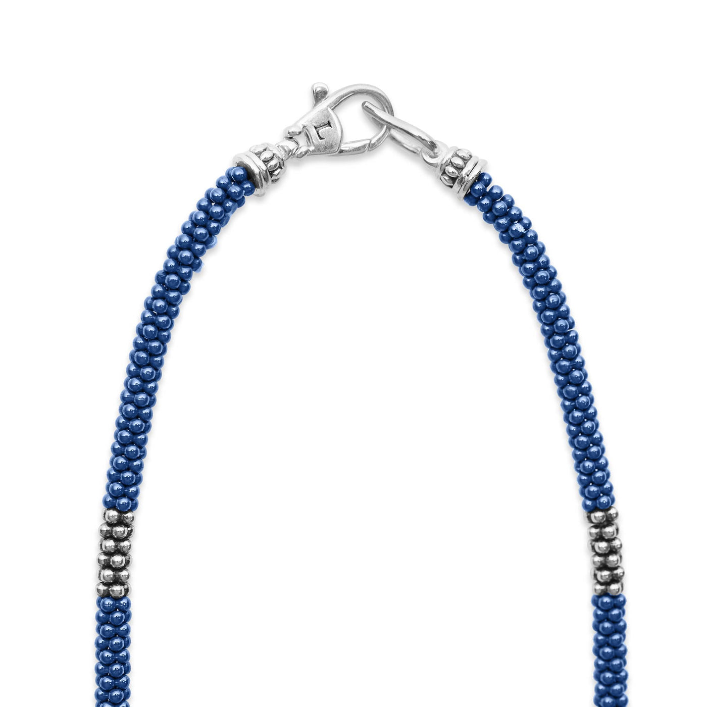 Blue Caviar Silver Station Ceramic Beaded Necklace 3mm