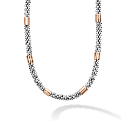 High Bar Rose Gold Station Caviar Necklace | 5mm