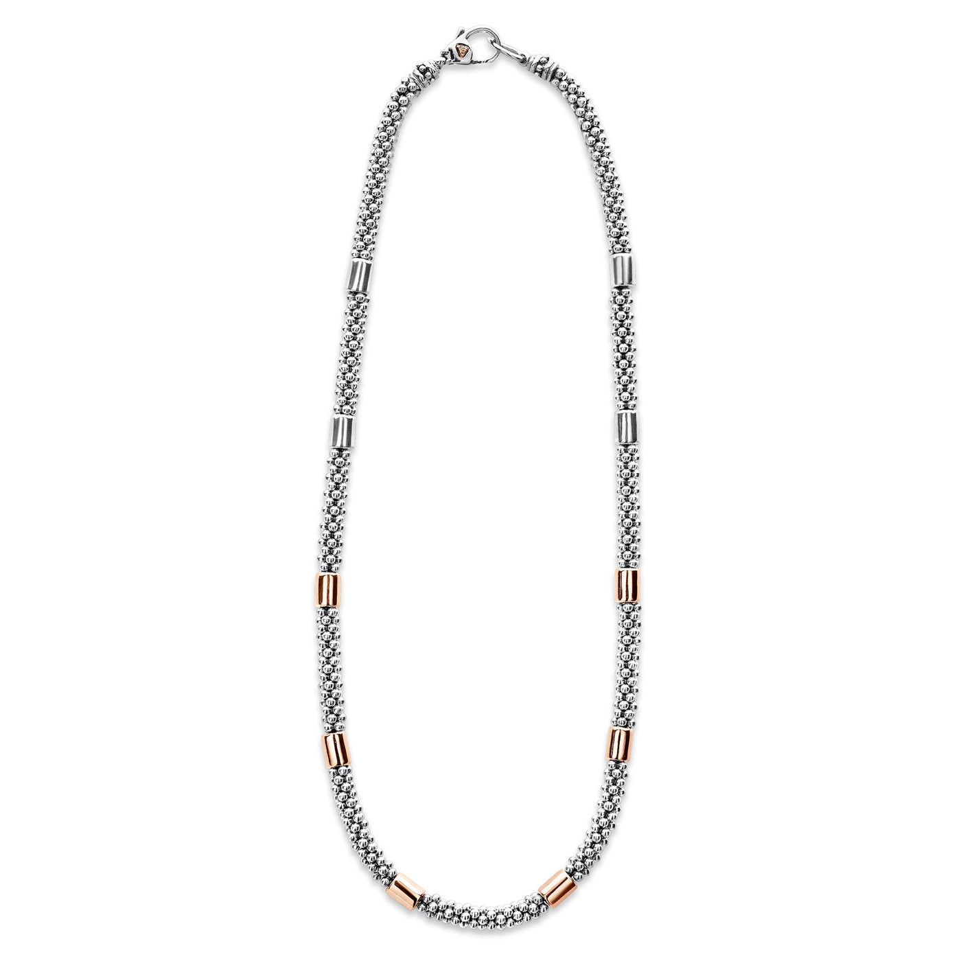 High Bar Rose Gold Station Caviar Necklace | 5mm