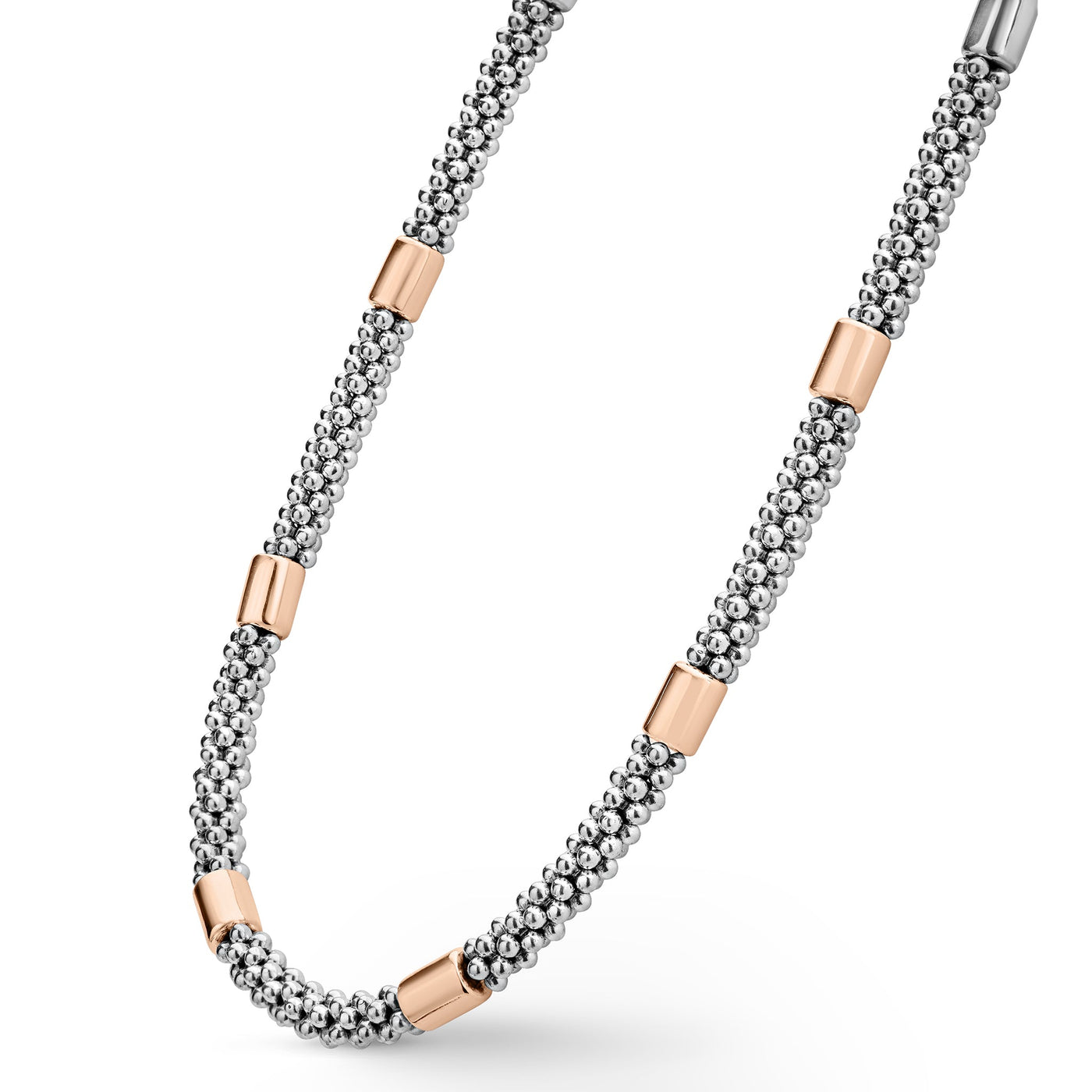 High Bar Rose Gold Station Caviar Necklace | 5mm