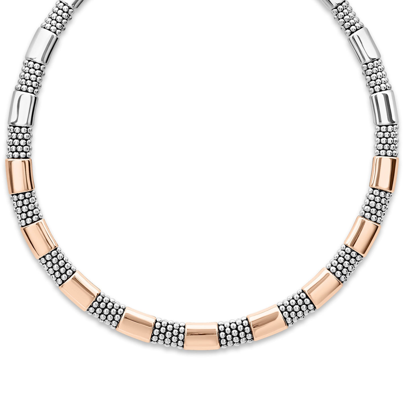 High Bar Rose Gold Station Caviar Necklace | 12mm