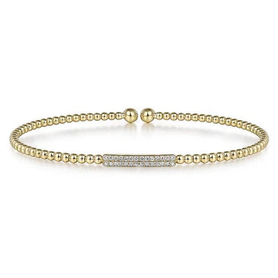 14K Yellow Gold Bujukan Bead Cuff Bracelet with 0.13cttw Diamonds