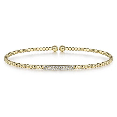 14K Yellow Gold Bujukan Bead Cuff Bracelet with 0.13cttw Diamonds