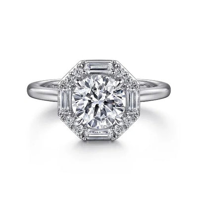 Seina - 14K White Gold Round Hidden Halo Diamond Engagement Ring (Setting Only)