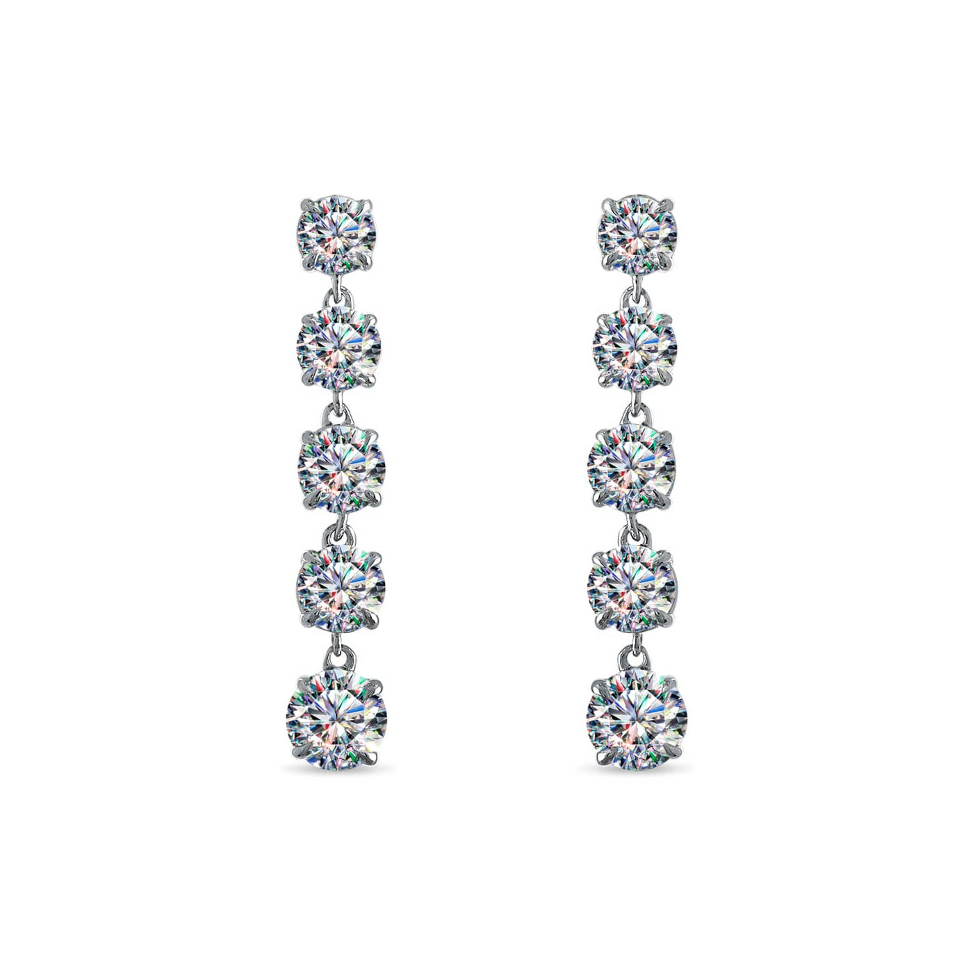 14KWG 2.75CTW RD FOF 5 STONE DROP RIVIERA EARRINGS