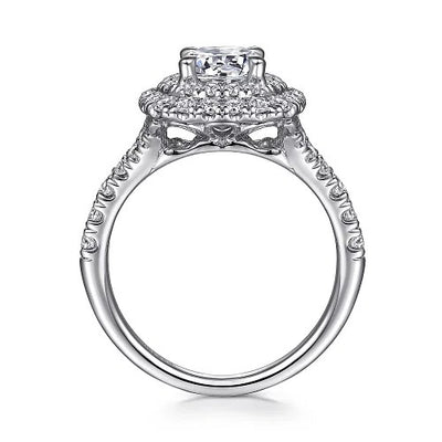 Lexie - 14k White Gold Cushion Double Halo Round Diamond Engagement Ring