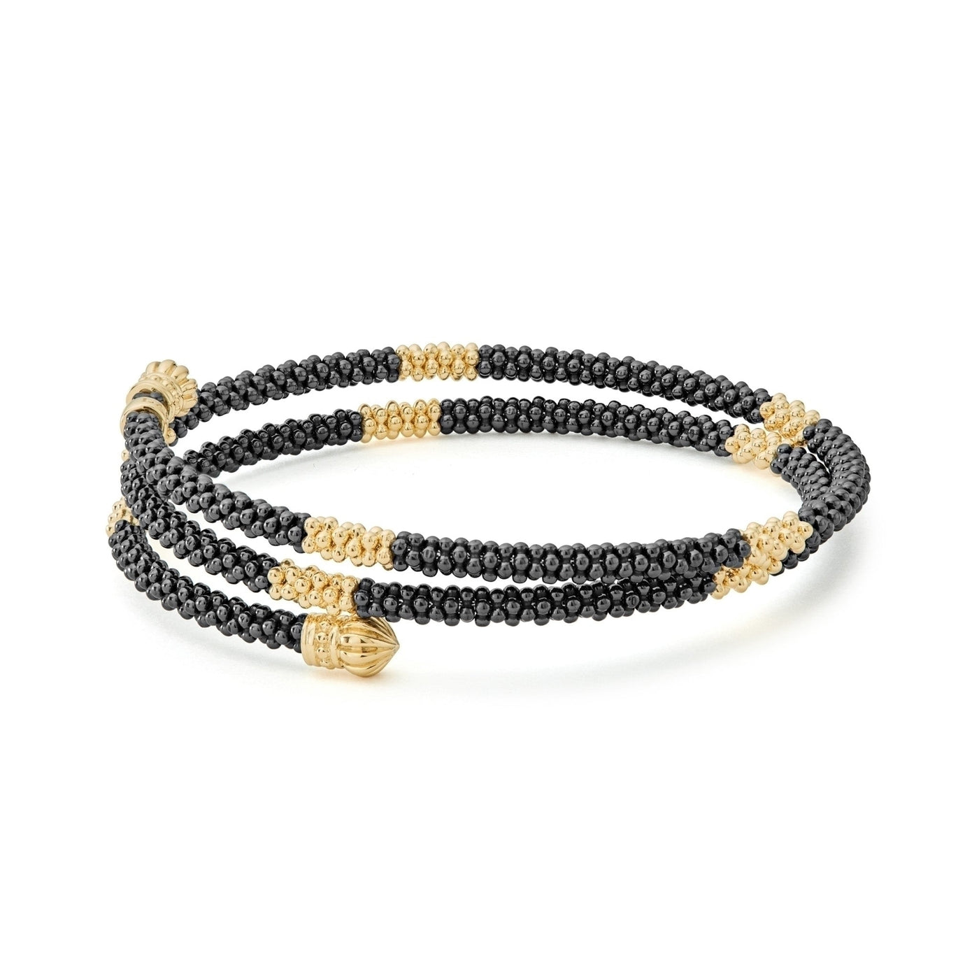 Black Caviar 18K Gold Small Station Ceramic Wrap Bracelet | 3mm