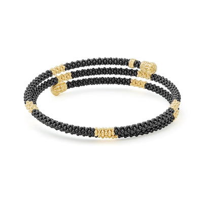 Black Caviar 18K Gold Small Station Ceramic Wrap Bracelet | 3mm