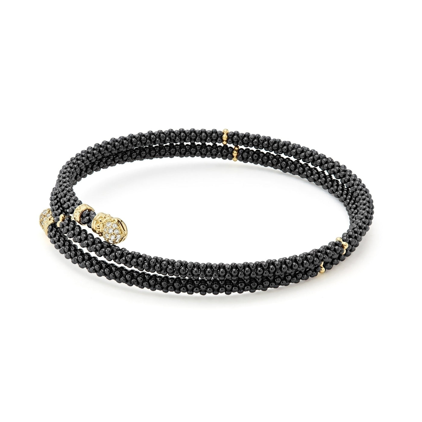 Black Caviar Ceramic Wrap Diamond Bracelet | 3mm