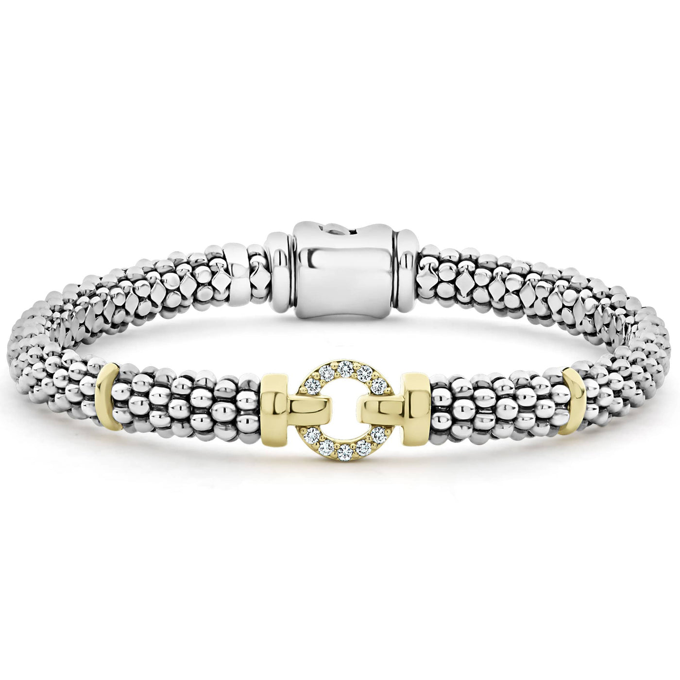 Enso Two-Tone Diamond Circle Caviar Bracelet | 6mm