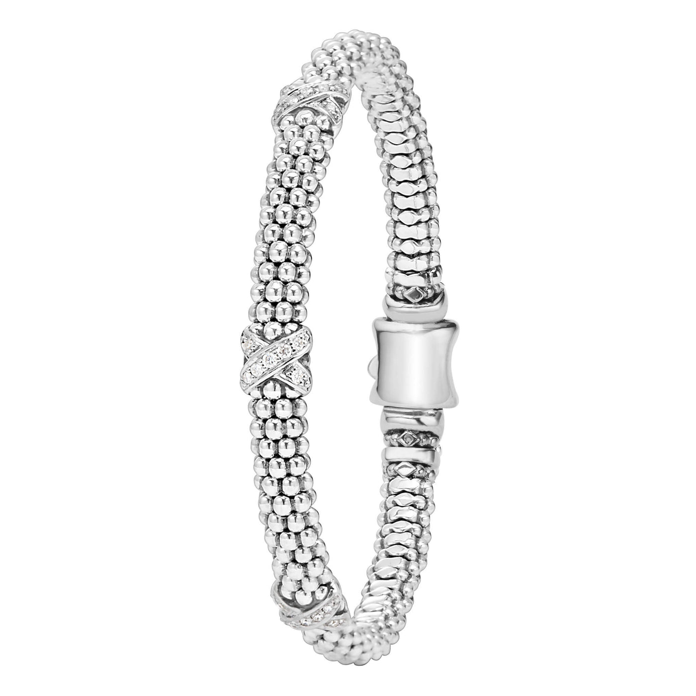 Embrace Three Station Silver X Diamond Bracelet | 6mm