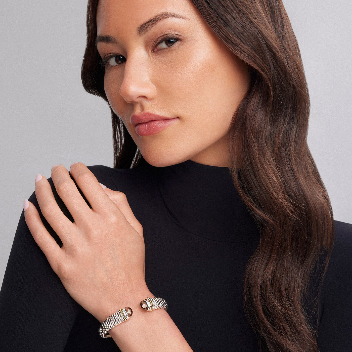 Caviar Color Smokey Quartz Cuff Bracelet | 12mm