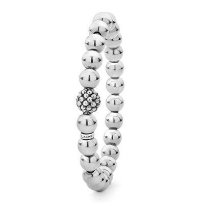 Signature Caviar Stretch Silver Bead Bracelet