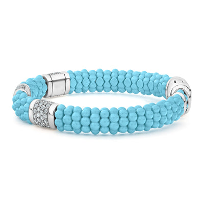 Blue Caviar Three Station Ceramic Diamond Bracelet | 9mm